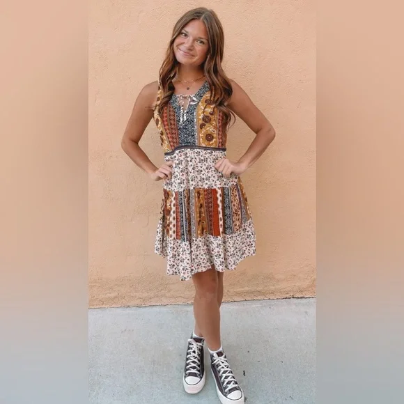 Maurices RTV Floral Tiered Babydoll Boho Mini Dress  Sleeveless Size XS - Picture 2 of 9